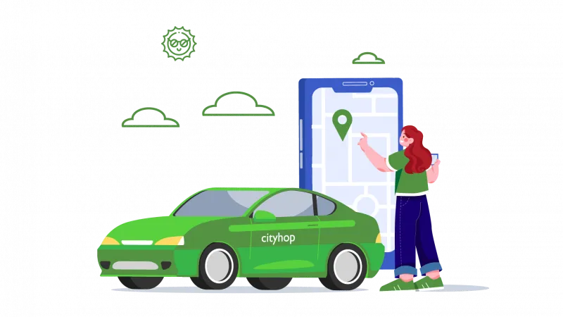 Book and unlock car via the app - city hop illustration 