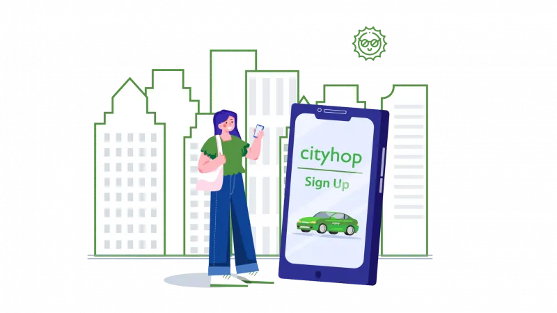 City hop sign up via phone app illustration 